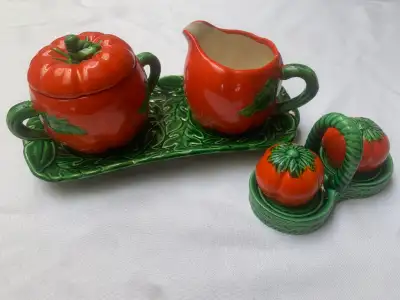Vintage Tomato Salt, Pepper, Cream, and Sugar Set, View more