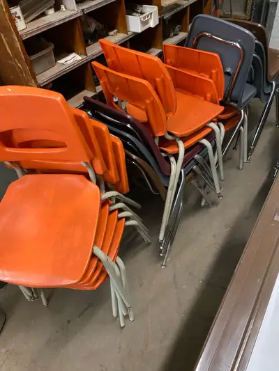Children's chairs, quality plastic seats and back with durable metal frames. both 16" and 18" models...