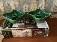 Two Red Wing Pottery Green  Candle Holders Marked B1411
