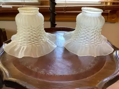 Two Vintage Frosted Petticoat Glass Lamp Shades, View more