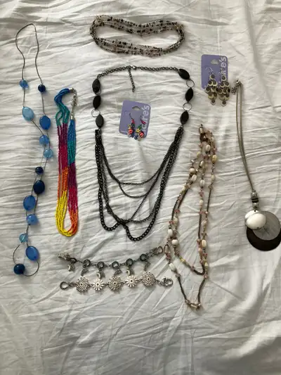 Earrings never worn colourful beaded necklace never worn other necklaces maybe worn about 5 times. 2...