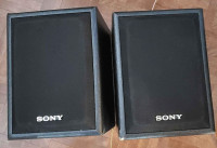 TESTED & WORKING / Pair of black Sony bookshelf speakers wood gr