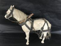 Antique Quebec Made Horse Sculpture, Horses Art, leather harness