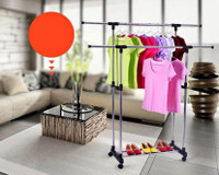 Stainless Steel Floor-mounted Clothes Rail, Telescopic Double-po