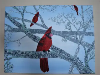 Original Acrylic painting, Winter Cardinal on Branch, View more