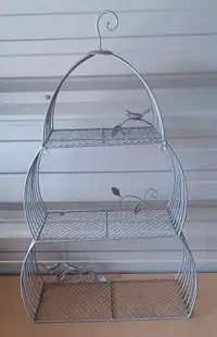 White metal Large Victorian Rustic Wire Bird Open Cage Display