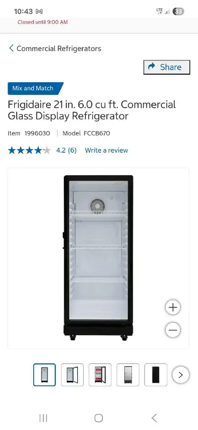 Frigidaire 21 in. 6.0 cu ft. Commercial Glass Display Fridge, View more