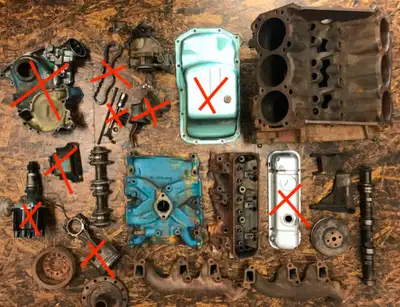 Items marked with an "X" are sold. 1964 Engine parts 225 - V6 All sold separately or take it all. Pa...