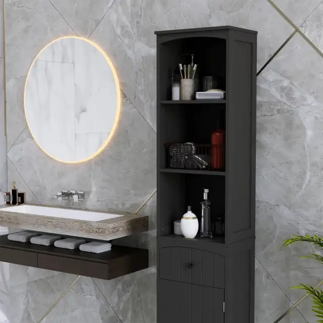 Black 67" Tall Bathroom Cabinet Storage Organizer, Tall Cabinet  in Bookcases & Shelving Units in Markham / York Region - Image 10