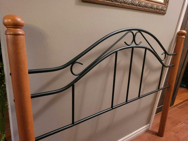Wood and wrought iron queen size headboard with bedframe in Beds & Mattresses in London - Image 2