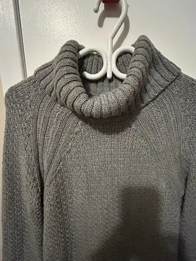 Ladies long sweater $15, Small grey cowl neck mid thigh length, View more