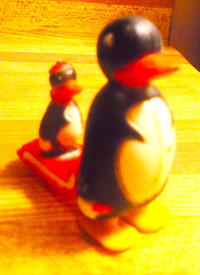 Vintage 1960's Marx  Penquin Pulling Sleigh With Small Penquin