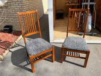 Set of six 6 solid wood high back, dining chairs, reupholstered