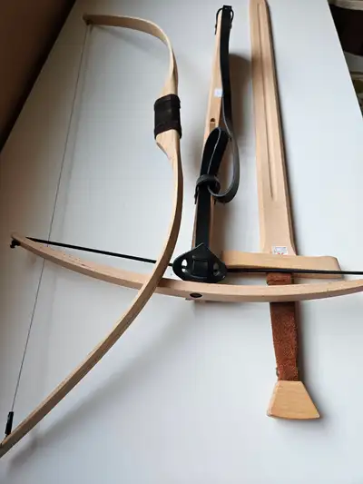 Fantashion (Germany) crossbow, sword and bow in light wood. No arrows. You can buy wooden mideval to...