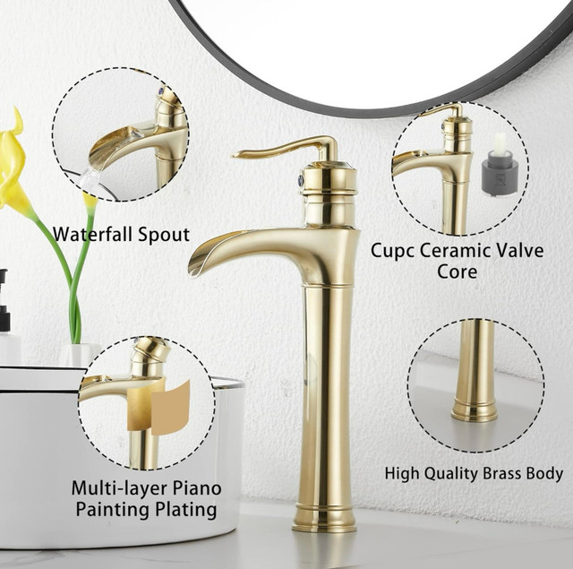 Satin gold vessel bathroom faucet in Bathwares in Markham / York Region - Image 4