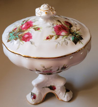 Antique Rare Grandmother's Rose Bone China Pedestal Bowl w/ Lid