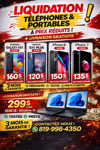 Ordinateurs portables et cellulaires reconditionners, View more