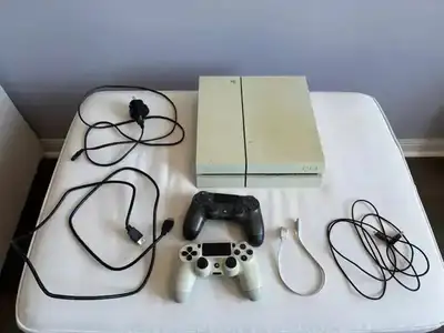 White PS4 Console + 2 Controllers & Cables, View more