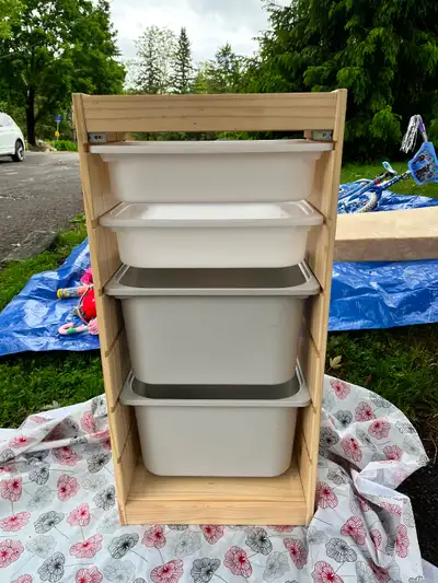 Oak frame, four plastic bins. Depth: 30 cm (11 3/4 ") Height: 91 cm (35 7/8 ") Width: 44 cm (17 3/8...
