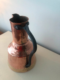 Vintage Hand-forged Copper Pitcher With Hand-crafted Iron Handle