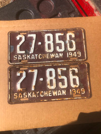 1949 Saskatchewan License Plate Matched Set