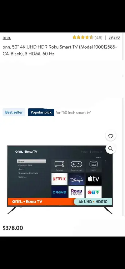 BRAND NEW 50" ONN 4K ROKU SMART TV FROM $270 FIRM, View more