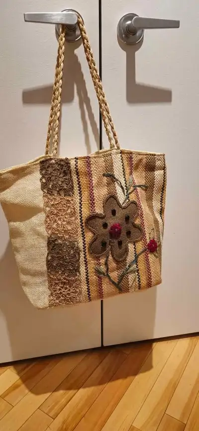 Woven Tote Bag – Boho Floral Style, View more
