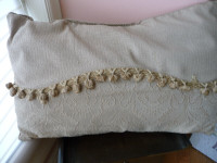 Beige Decorated Cushion Accent Throw Pillow with Piping accent