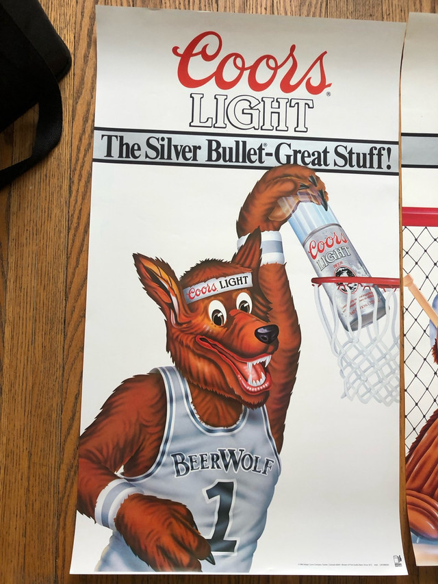 Coors Light 1986  Vintage 4 x BeerWolf  Sports Posters in Arts & Collectibles in City of Toronto - Image 4