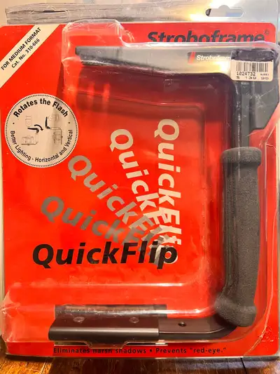I'm offering Stroboframe Quickflip flash brackets, 35 mm bracket is lightly used, medium format is B...