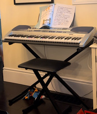 Casio keyboard, stand, and bench