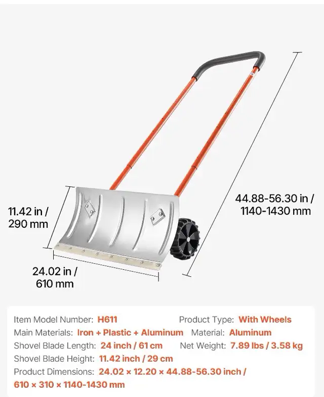 Snow Shovel Heavy-Duty Metal Adjustable  Wheeled Snow Remover in Outdoor Tools & Storage in Cornwall - Image 6