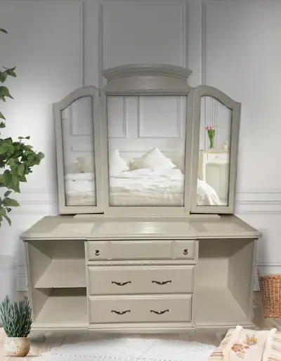 WHITE REFINISHED DRESSER & MIRROR, View more