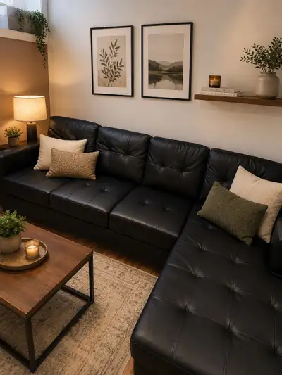 Black Leather Sectional Sofa, View more