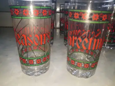 Vintage Set of 12 “Season’s Greetings” Stained Glass Tumblers, View more