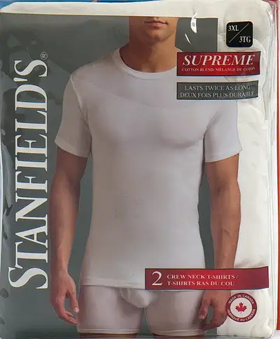 New in package -- 1 package small white crew neck t-shirts (2 pack) as shown. Bought wrong size. Pre...