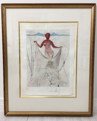 Authentic SIGNED art print by Salvador Dali , Woman Holding Veil