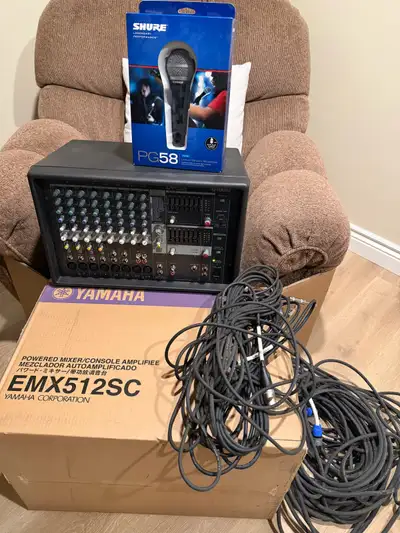 Yamaha powered mixer with Shure microphone , View more