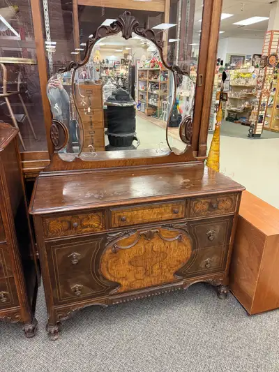Vintage solid wood dresser with mirror , View more