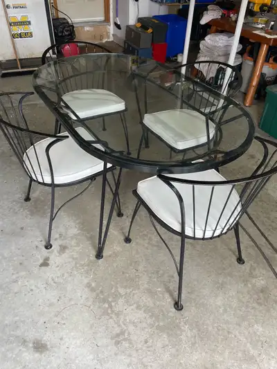 Vintage Wrought Iron Glass Dining Set, View more