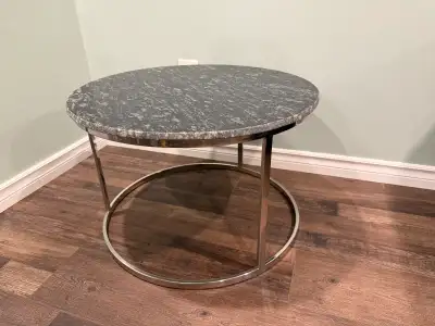 Round marble side table on chrome base, View more