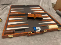 Vintage Retro LARGE 18” BACKGAMMON, brass handles Very Nice