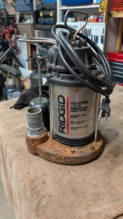 Sump pump works great. No issues. Auto start and stop by float switch. Overall dimensions 9.5" diame...
