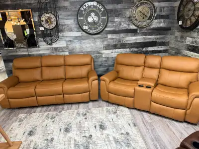 Genuine Leather power reclining sofa and loveseat set , View more