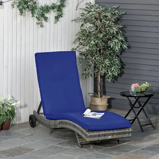 Outdoor Adjustable Wicker Chaise Lounge Chair with Cushion & Whe in Patio & Garden Furniture in Markham / York Region - Image 2