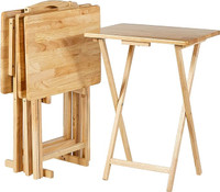 Classic TV Dinner / Snack 4 Table Set with Holder - Natural