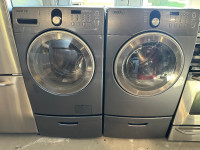 Samsung blue flat load washer and dryer with pedestal