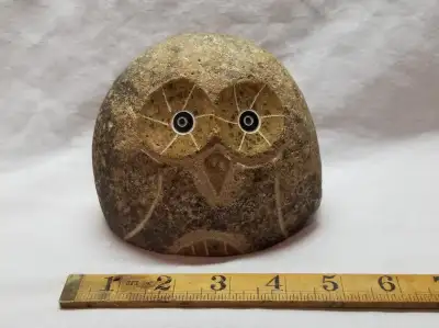 Decorative river run stone owl granite sculpture decoration 4” H, View more