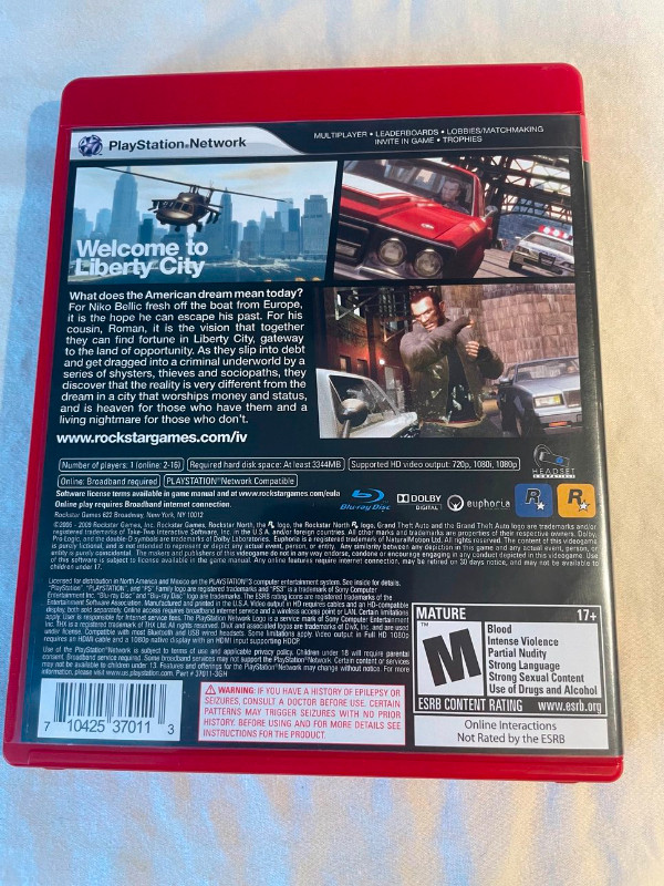 Grand Theft Auto IV 4 avec manuel, Playstation 3, PS3 - Parfait! dans Sony PlayStation 3  à Ville de Montréal - Image 3