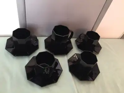 VTG 80s-5 Black Espresso / Coffee 6 & 8 oz Cups-Saucers (France), View more